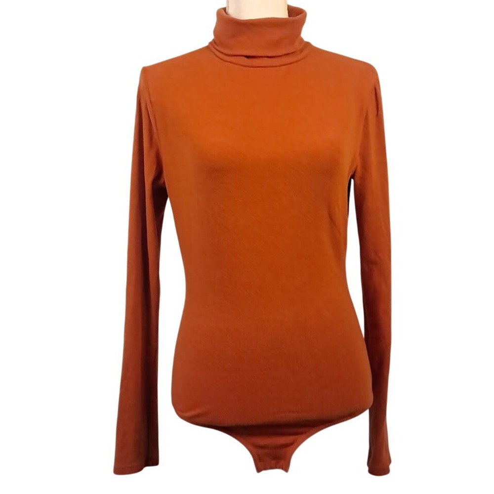 MADEWELL L‎ Turtleneck Bodysuit Maple Glow Rust Orange Long Sleeve Top Layering